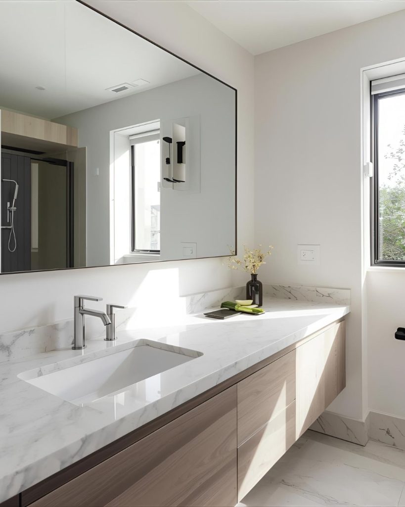 Stone worktop bathroom vanity unit by local builders in Colchester